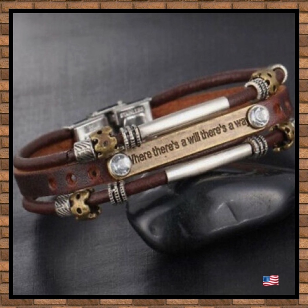 LEATHER CUFF BRONZE AND SILVER BRACELET